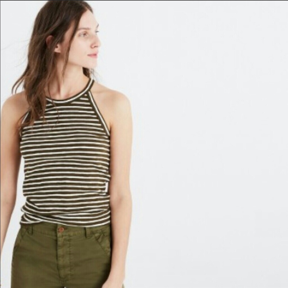 Madewell High Neck Ribbed Tank Grey/White